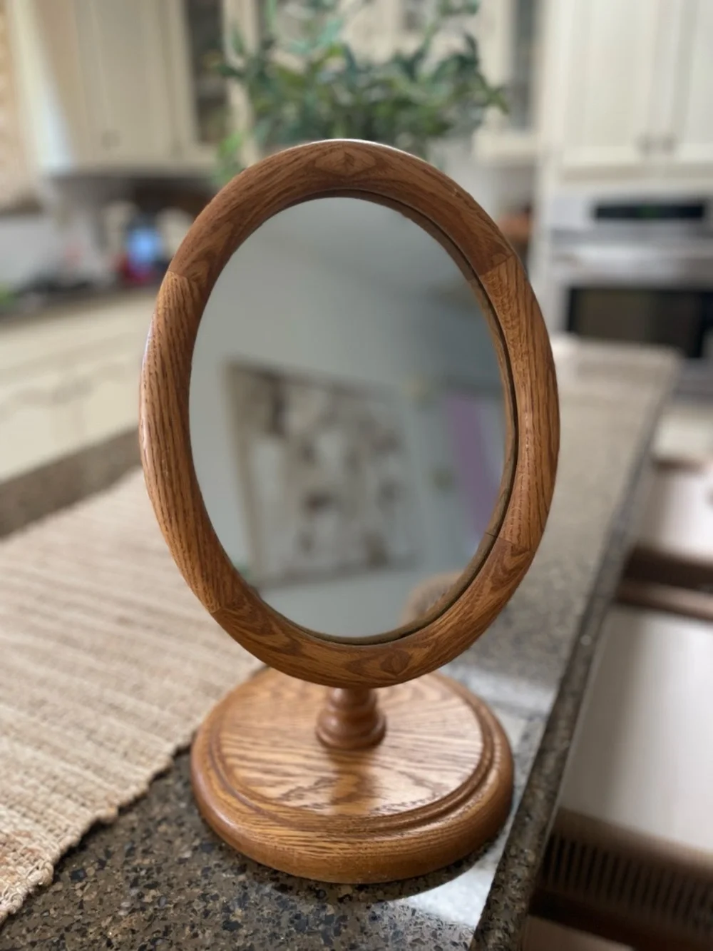 Antique Wooden Oval Vanity Mirror - Brown